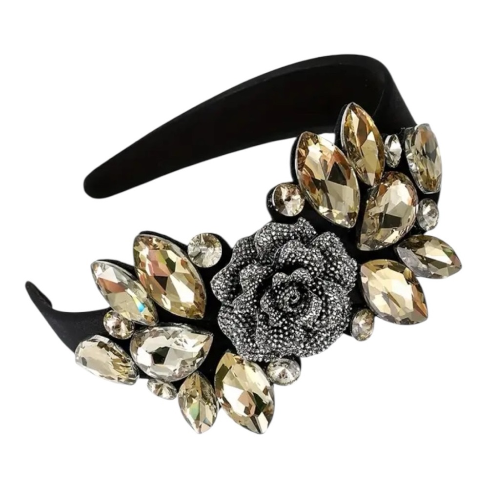 Black and Gold Rhinestone Floral Headband